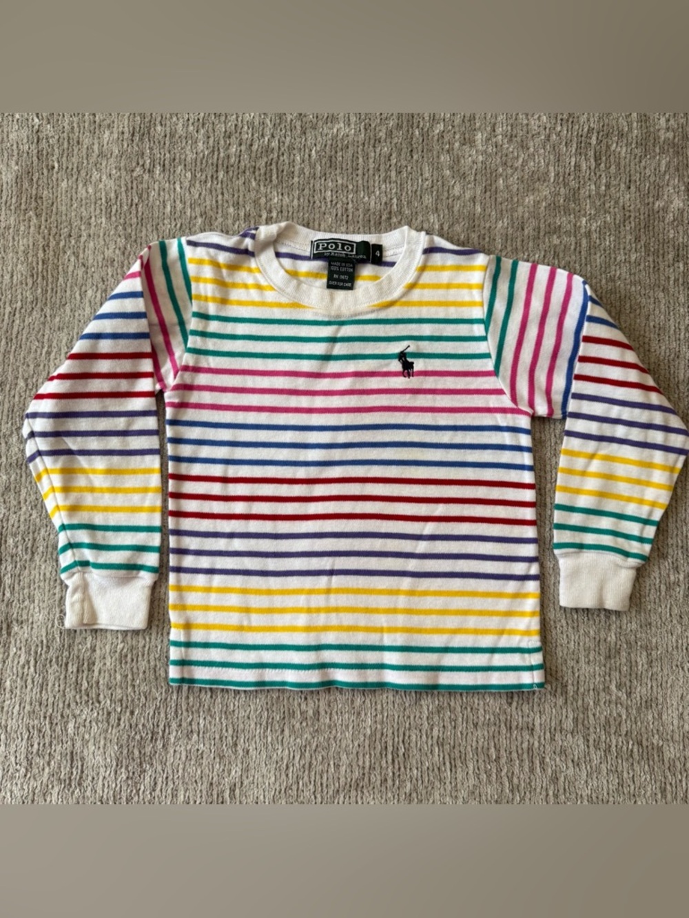Vintage Polo Ralph Lauren Girls Rainbow Stripe Long Sleeve Shirt Size 4 USA